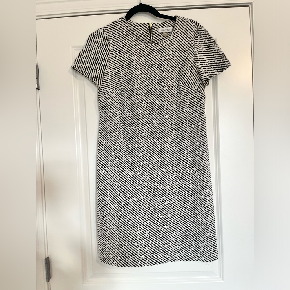 Calvin Klein Black and White Striped Shift Dress